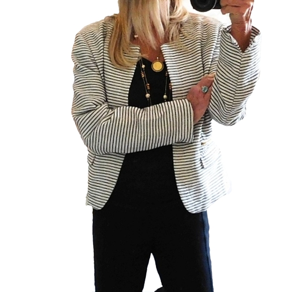Kenar Jackets & Blazers - KENAR SZ XL OPEN NAVY & WHT STRIPE JACKET/BLAZER
